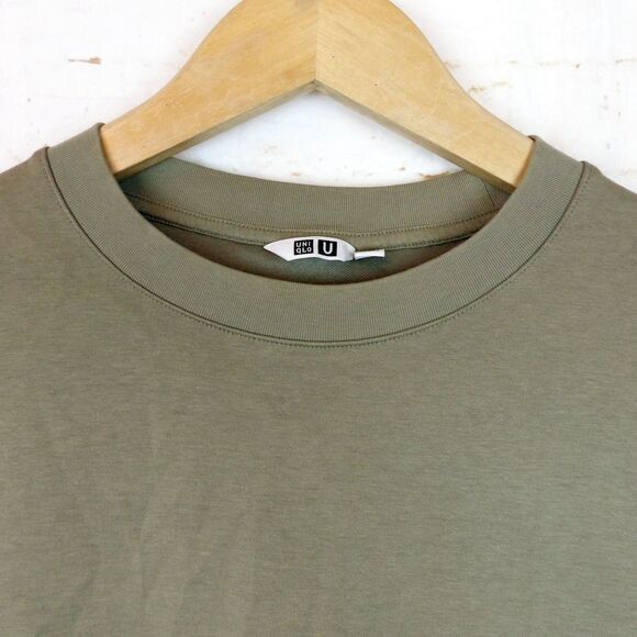 Uniqlo U AIRism Oversize T-Shirt Men M Green Cotton Crew Boxy Half Sleeve 444999 - Picture 5 of 10